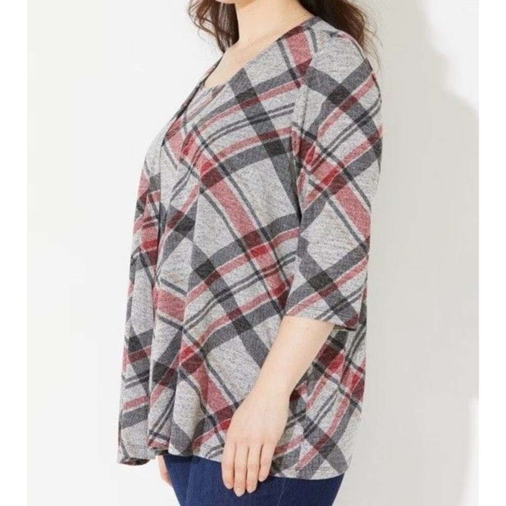 Catherines Plus Size 3X Cardigan & Tank Duet Gray Plaid Impossibly Soft Top EUC
